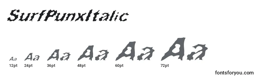 Размеры шрифта SurfPunxItalic