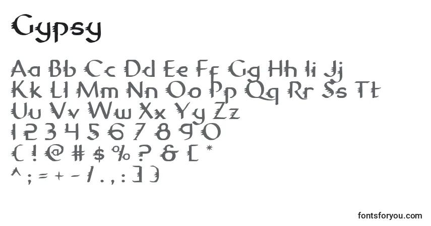 Czcionka Gypsy – alfabet, cyfry, specjalne znaki