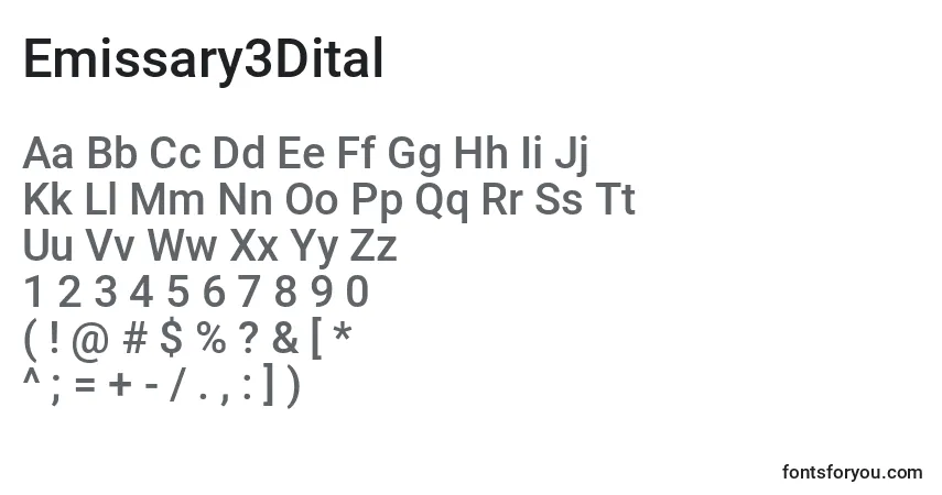 Schriftart Emissary3Dital – Alphabet, Zahlen, spezielle Symbole
