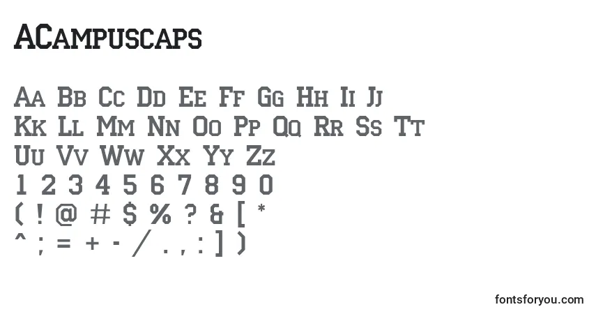 Schriftart ACampuscaps – Alphabet, Zahlen, spezielle Symbole