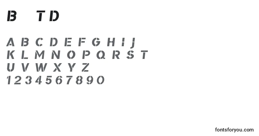 Schriftart BomberTvDf – Alphabet, Zahlen, spezielle Symbole