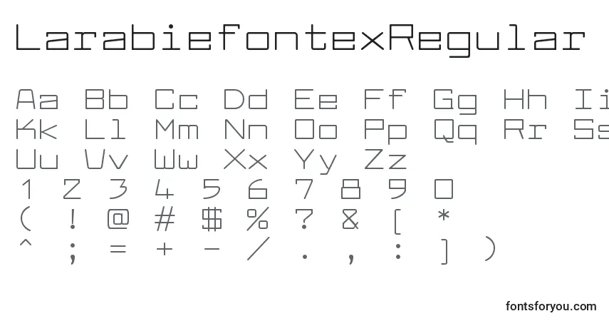 A fonte LarabiefontexRegular – alfabeto, números, caracteres especiais