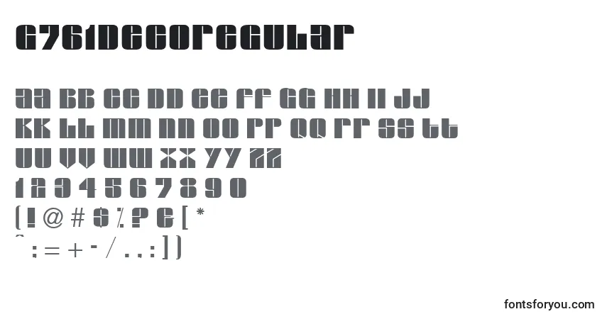 Czcionka G761DecoRegular – alfabet, cyfry, specjalne znaki