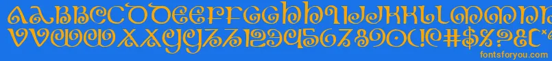 フォントThe Shire – オレンジ色の文字が青い背景にあります。