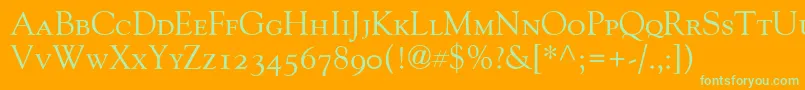 GoudyOldStyleSmallCapsOldStyleFigures-Schriftart – Grüne Schriften auf orangefarbenem Hintergrund