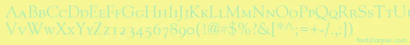 GoudyOldStyleSmallCapsOldStyleFigures-Schriftart – Grüne Schriften auf gelbem Hintergrund
