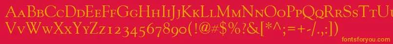 フォントGoudyOldStyleSmallCapsOldStyleFigures – 赤い背景にオレンジの文字