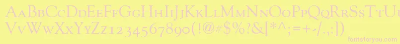 GoudyOldStyleSmallCapsOldStyleFigures-fontti – vaaleanpunaiset fontit keltaisella taustalla