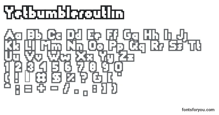 Czcionka Yetbumbleroutlin – alfabet, cyfry, specjalne znaki