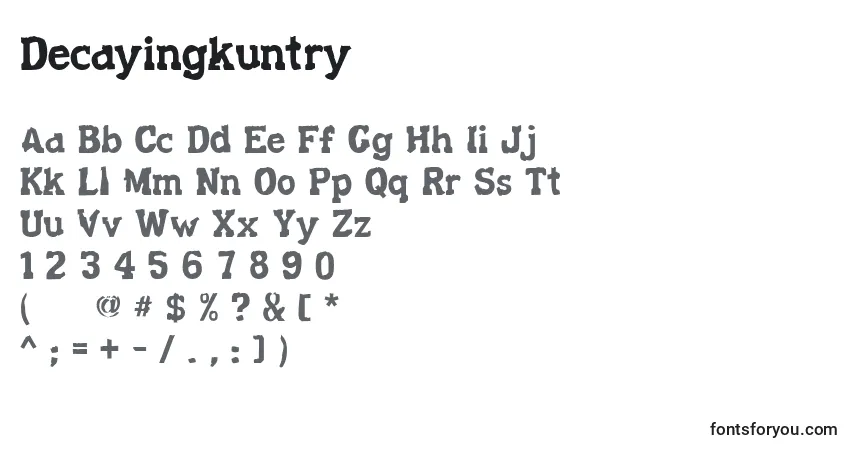 Czcionka Decayingkuntry – alfabet, cyfry, specjalne znaki