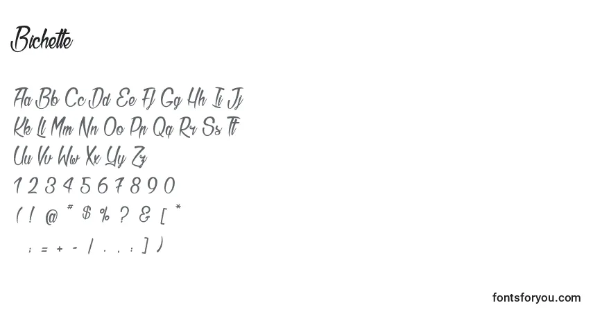 A fonte Bichette – alfabeto, números, caracteres especiais