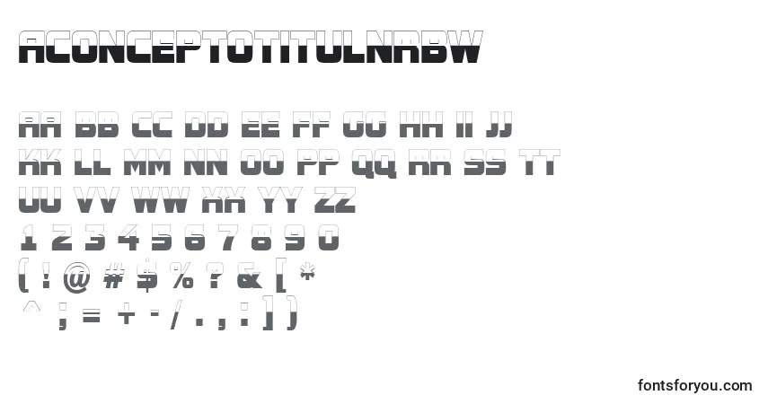 Czcionka AConceptotitulnrbw – alfabet, cyfry, specjalne znaki