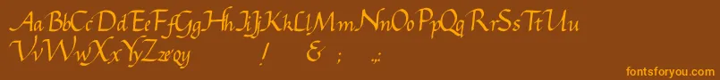 フォントGcursive – オレンジ色の文字が茶色の背景にあります。
