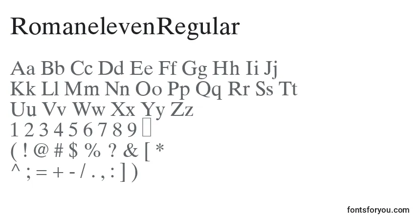 A fonte RomanelevenRegular – alfabeto, números, caracteres especiais