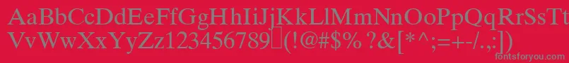 RomanelevenRegular-Schriftart – Graue Schriften auf rotem Hintergrund