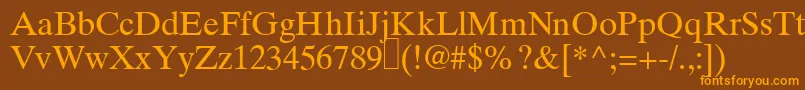 RomanelevenRegular-Schriftart – Orangefarbene Schriften auf braunem Hintergrund
