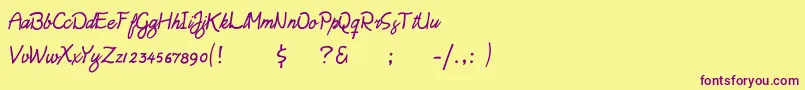 フォントDaisyScript – 紫色のフォント、黄色の背景