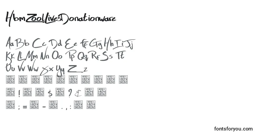 Czcionka HbmZoolLivesDonationware – alfabet, cyfry, specjalne znaki