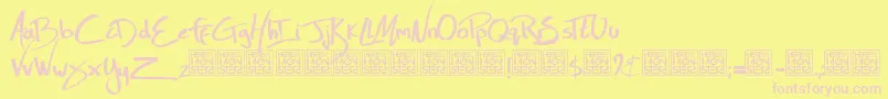 HbmZoolLivesDonationware-fontti – vaaleanpunaiset fontit keltaisella taustalla