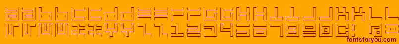 Atari-Schriftart – Violette Schriften auf orangefarbenem Hintergrund