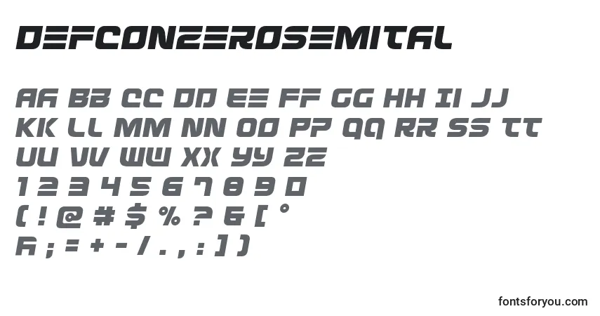 Schriftart Defconzerosemital – Alphabet, Zahlen, spezielle Symbole