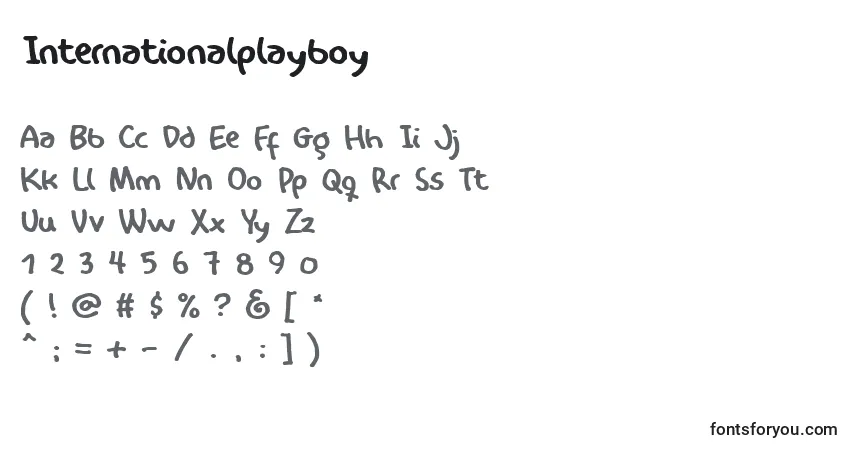 Czcionka Internationalplayboy – alfabet, cyfry, specjalne znaki