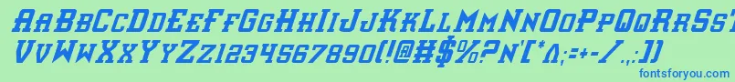 InterceptorCondensedItalic-fontti – siniset fontit vihreällä taustalla