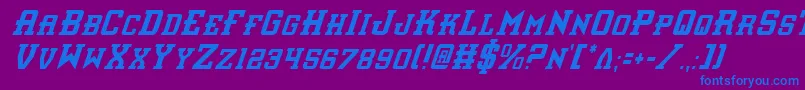 InterceptorCondensedItalic-Schriftart – Blaue Schriften auf violettem Hintergrund