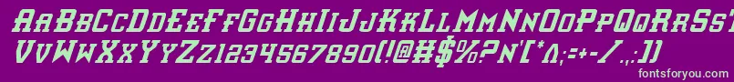 InterceptorCondensedItalic-fontti – vihreät fontit violetilla taustalla