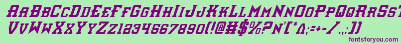 フォントInterceptorCondensedItalic – 緑の背景に紫のフォント