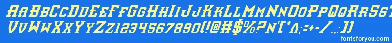 InterceptorCondensedItalic-fontti – keltaiset fontit sinisellä taustalla