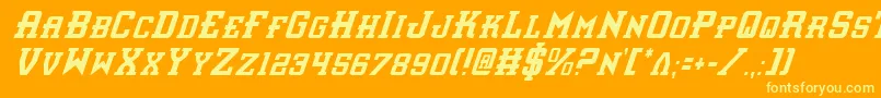 InterceptorCondensedItalic-Schriftart – Gelbe Schriften auf orangefarbenem Hintergrund