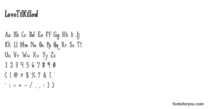 Шрифт LoveTilKilled – алфавит, цифры, специальные символы