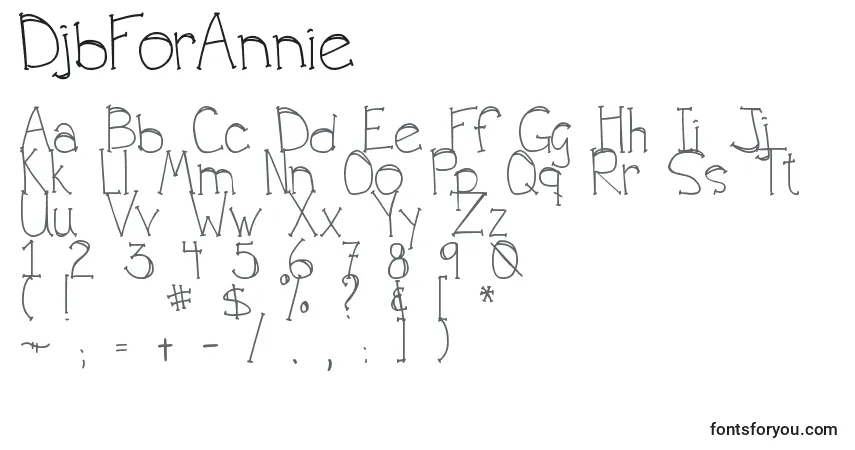 A fonte DjbForAnnie – alfabeto, números, caracteres especiais