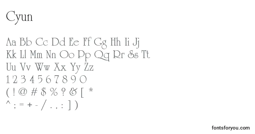 Czcionka Cyun – alfabet, cyfry, specjalne znaki