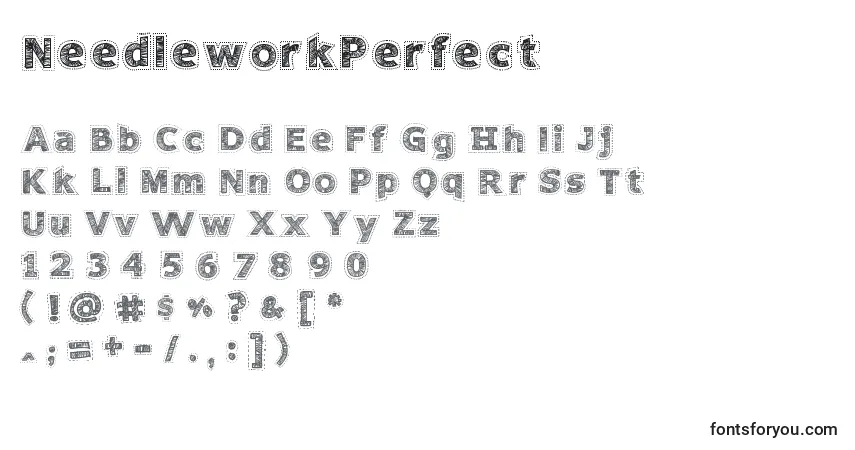 NeedleworkPerfect-fontti – aakkoset, numerot, erikoismerkit