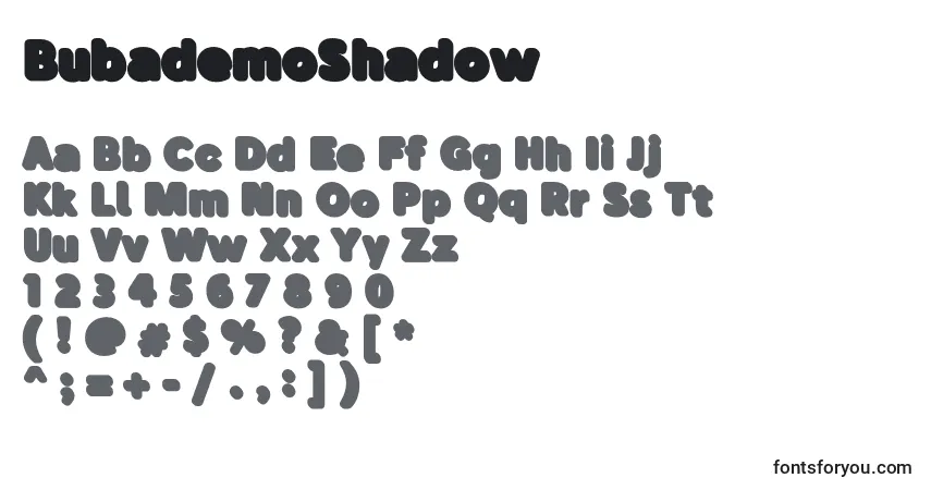 A fonte BubademoShadow – alfabeto, números, caracteres especiais