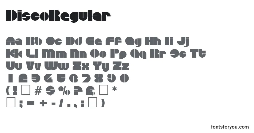 Schriftart DiscoRegular – Alphabet, Zahlen, spezielle Symbole
