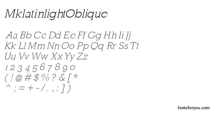 MklatinlightObliqueフォント–アルファベット、数字、特殊文字