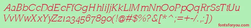 MklatinlightOblique-Schriftart – Rote Schriften auf grünem Hintergrund