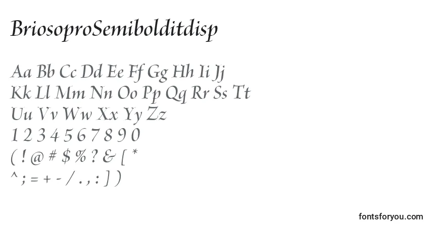 A fonte BriosoproSemibolditdisp – alfabeto, números, caracteres especiais
