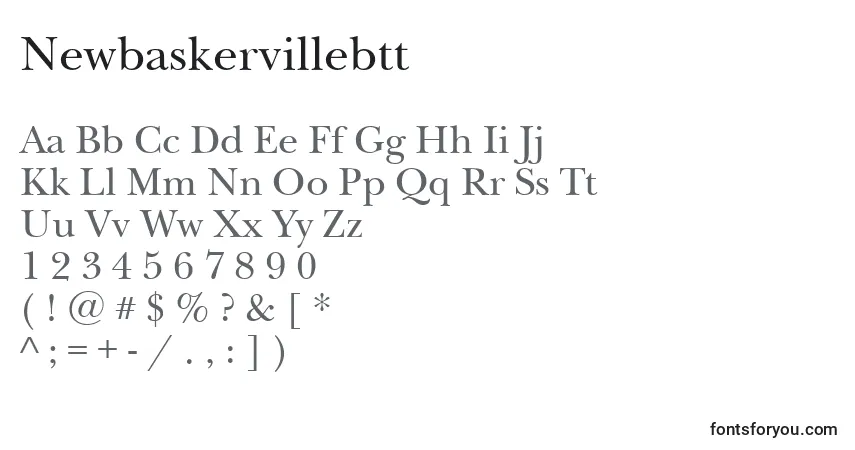 Czcionka Newbaskervillebtt – alfabet, cyfry, specjalne znaki