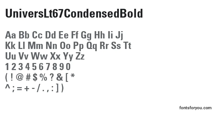 A fonte UniversLt67CondensedBold – alfabeto, números, caracteres especiais