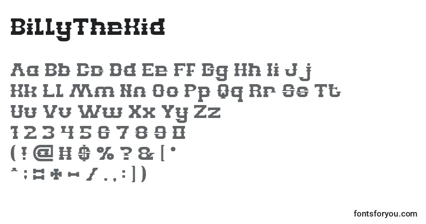 A fonte BillyTheKid – alfabeto, números, caracteres especiais