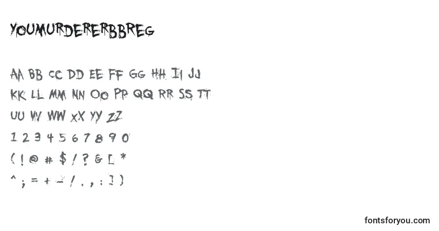Schriftart YoumurdererbbReg – Alphabet, Zahlen, spezielle Symbole