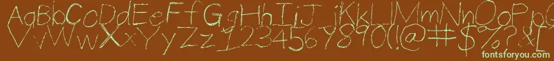 フォントThinPencilHandwriting – 緑色の文字が茶色の背景にあります。