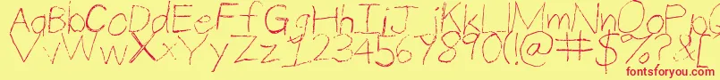 Czcionka ThinPencilHandwriting – czerwone czcionki na żółtym tle