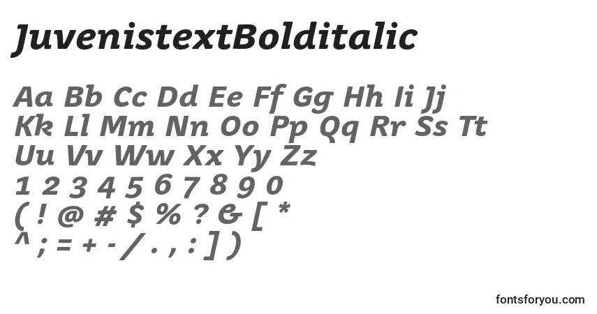 Шрифт JuvenistextBolditalic – алфавит, цифры, специальные символы