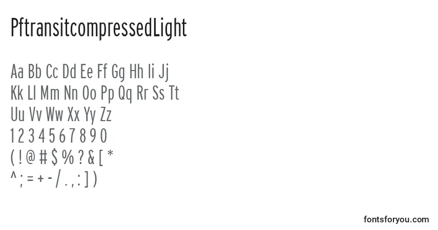 Czcionka PftransitcompressedLight – alfabet, cyfry, specjalne znaki
