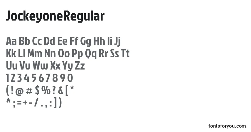 JockeyoneRegular-fontti – aakkoset, numerot, erikoismerkit